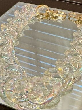 Little Gift Shop Iridescent Clear Bag Chain Key & Card Holder with Gold Hardware